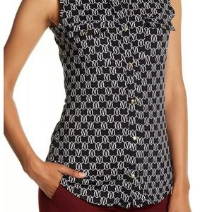 Vertigo black and white logo chain blouse